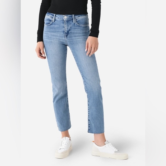 Frame Denim blue Le High Straight frayed raw hem ankle jeans - 27W 28L - Picture 6 of 12